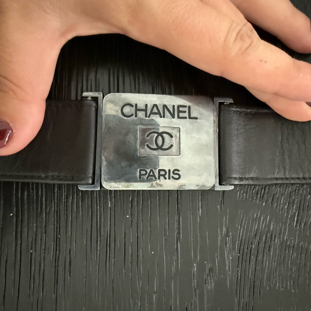 CHANEL Black Belt with Silver Buckle nwot